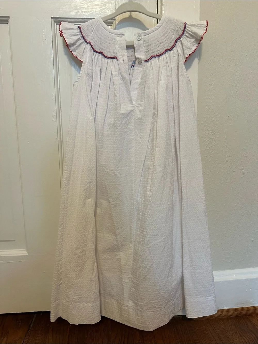 5T Smocked American Flag Bishop Dress - red/white/blue